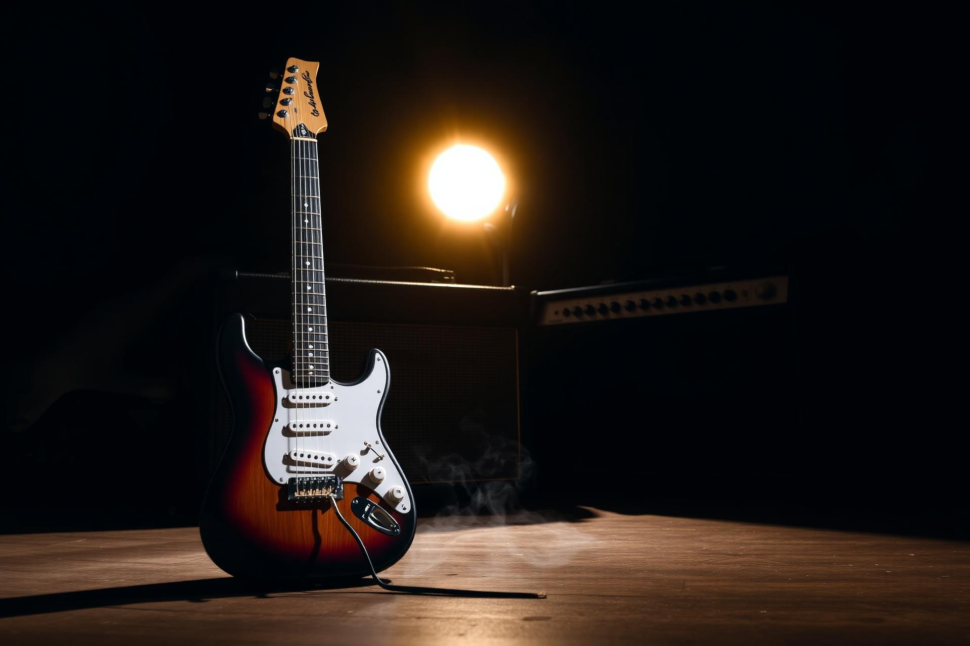 Electric guitar in spotlight